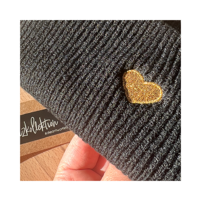 HerzBeanie Schwarz-Gold // X-MAS✨Special // sofort verfügbar